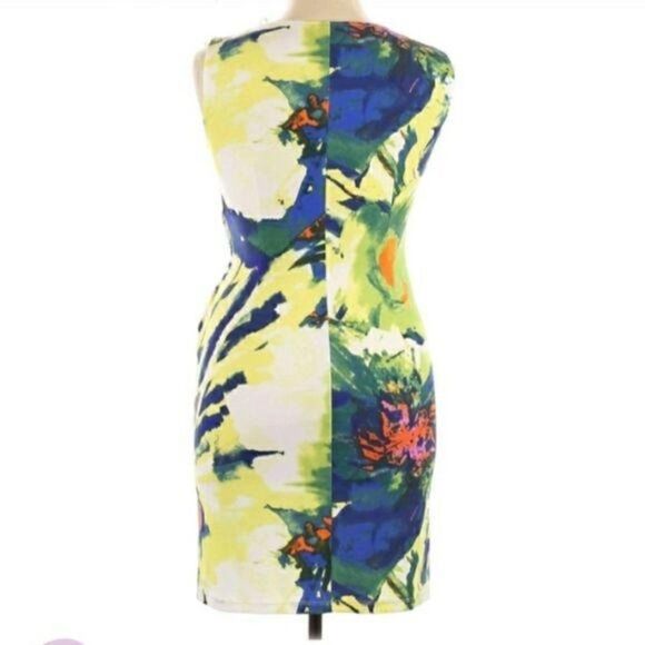 Suzi Chin Artsy Abstract Floral Splatter Ruched Sleeveless Cocktail Dress Sz 10 - Picture 8 of 10